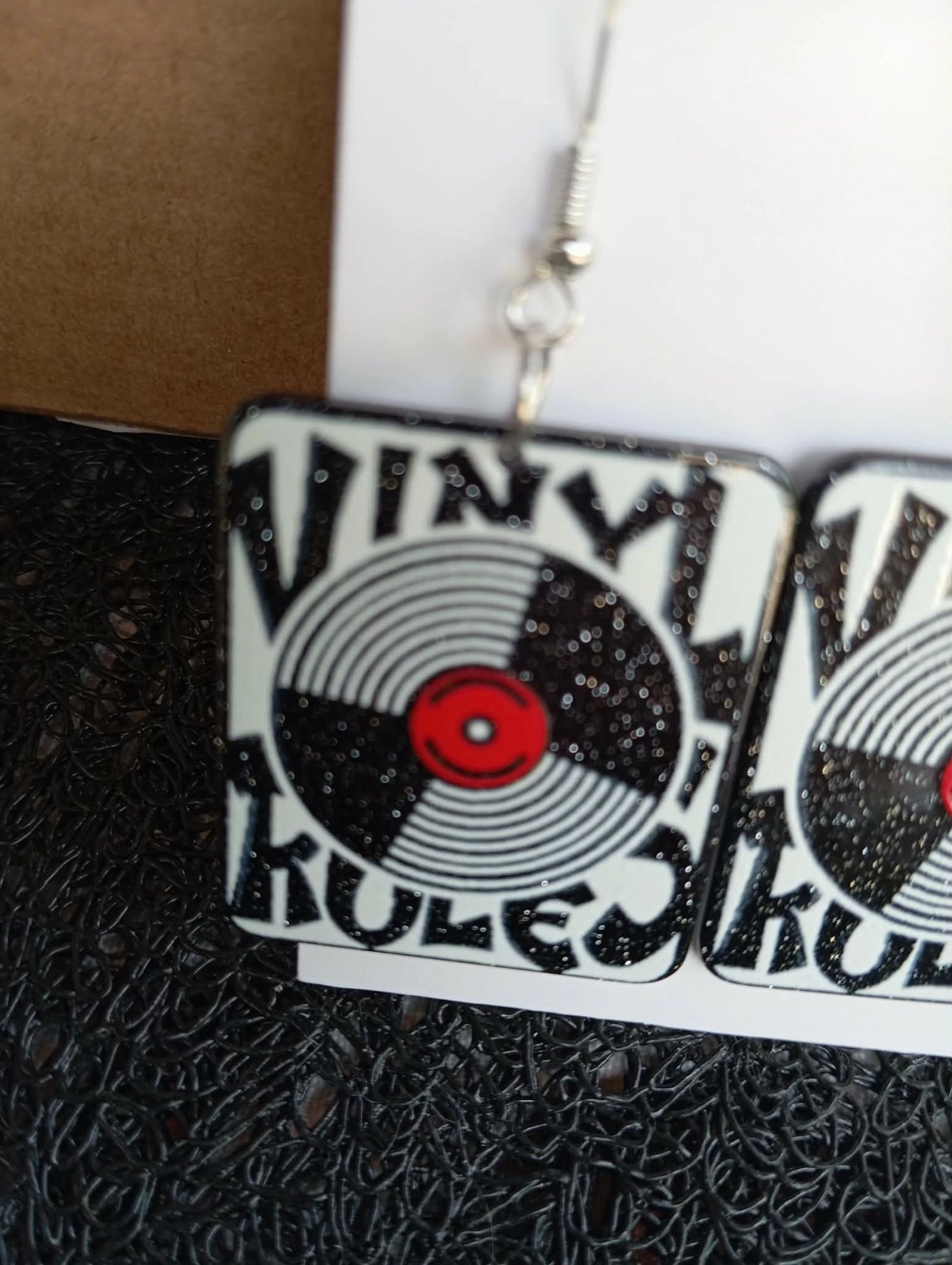 Retro disco vinyl-shaped drop earrings année 80 – photo 2